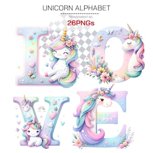 Cute Unicorn Png Alphabet -  Kawaii Unicorn PNG Rainbow Pastel Magic Letters Unicorn Party & Fantasy Illustrations Baby Unicorn Graphics