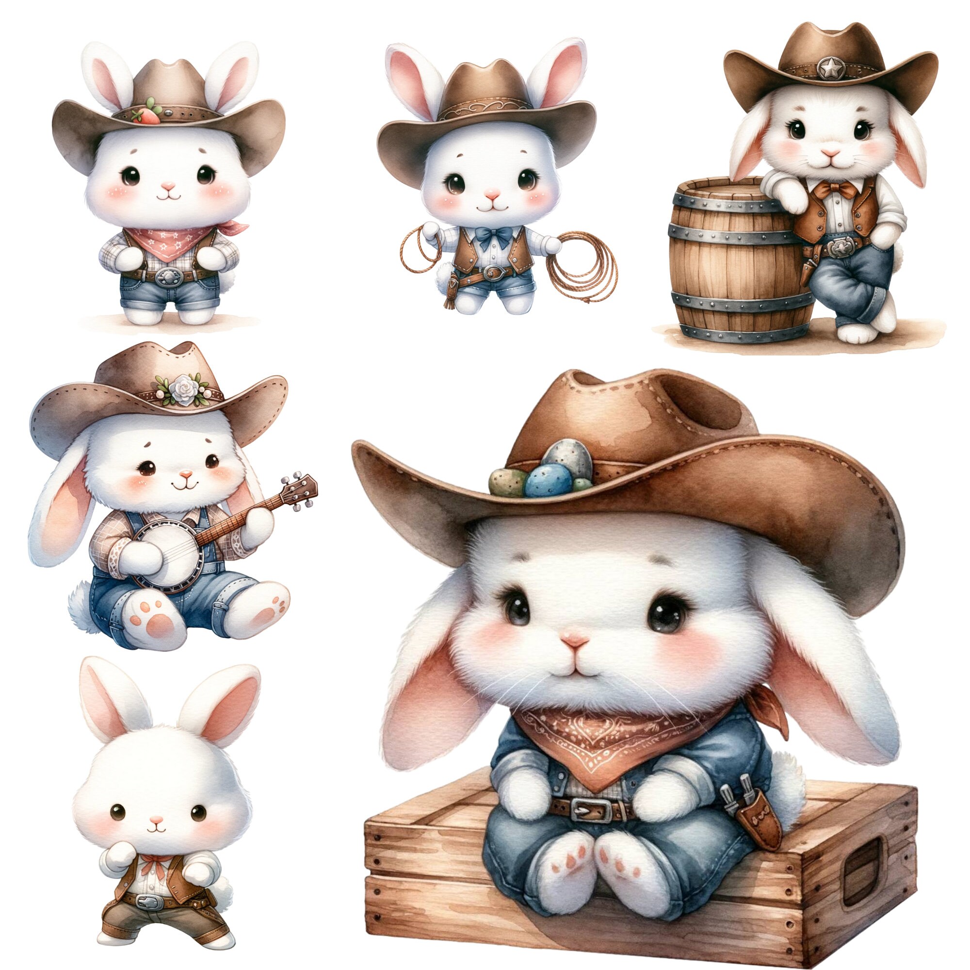 Western Rabbit & Cowboy Clipart Collection | Rustic Easter Bunny Pngs ...