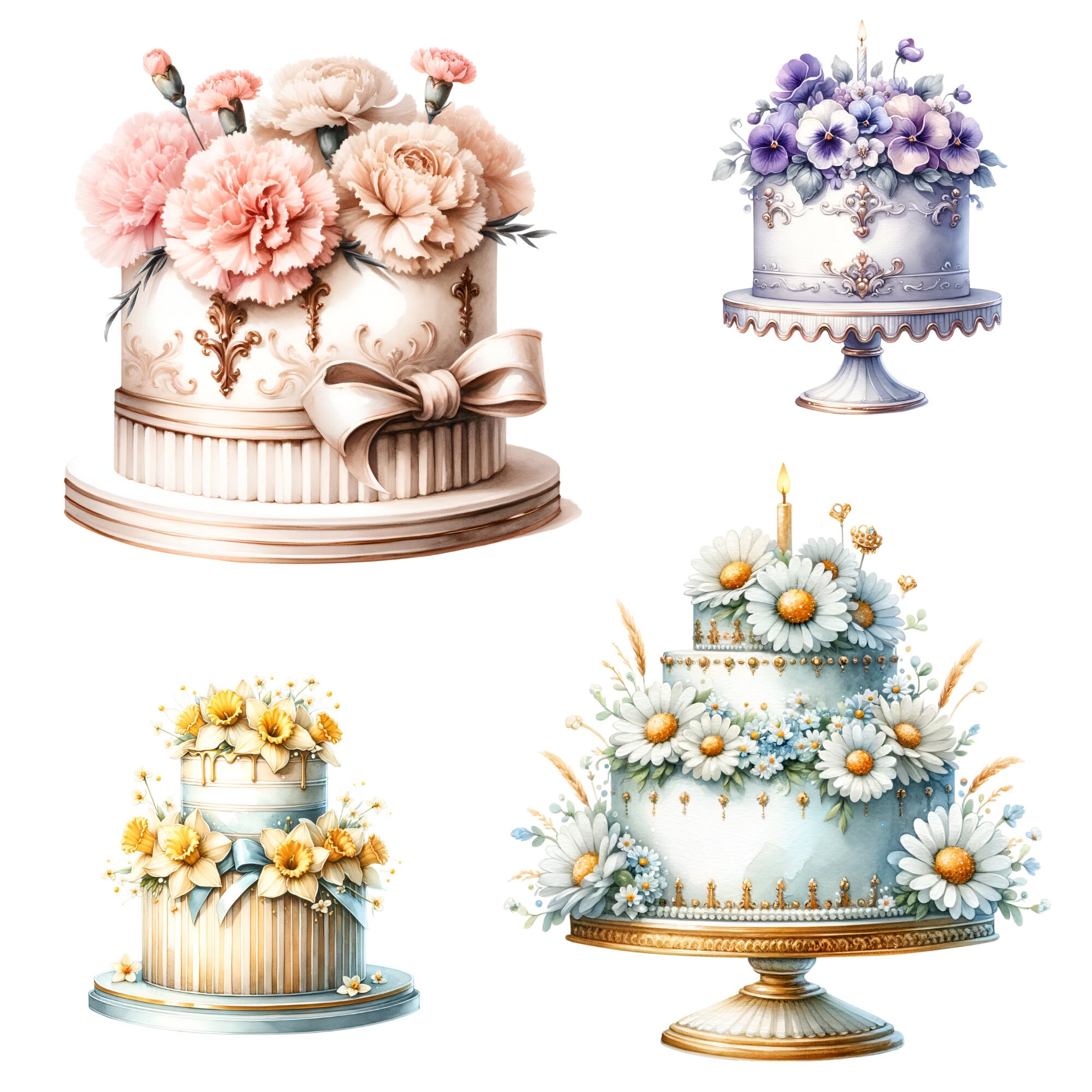 Birth Flower Birthday Cake Clipart Birthflower PNG, Floral Printable ...