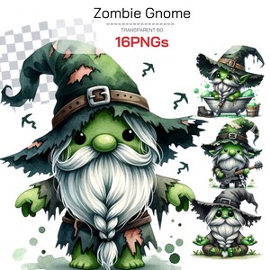 Gruselige Halloween Zombie Gnom Clipart Sammlung - Perfekt für Horror Dekor und gruselige Horror Geschenke. Niedliches Zombie Gnom Clipart Bündel