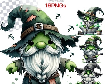 Spooky Halloween Zombie Gnome Clipart Collection - Perfect for Horror Decor and Creepy Horror Gifts. Cute Zombie Gnome Clipart Bundle
