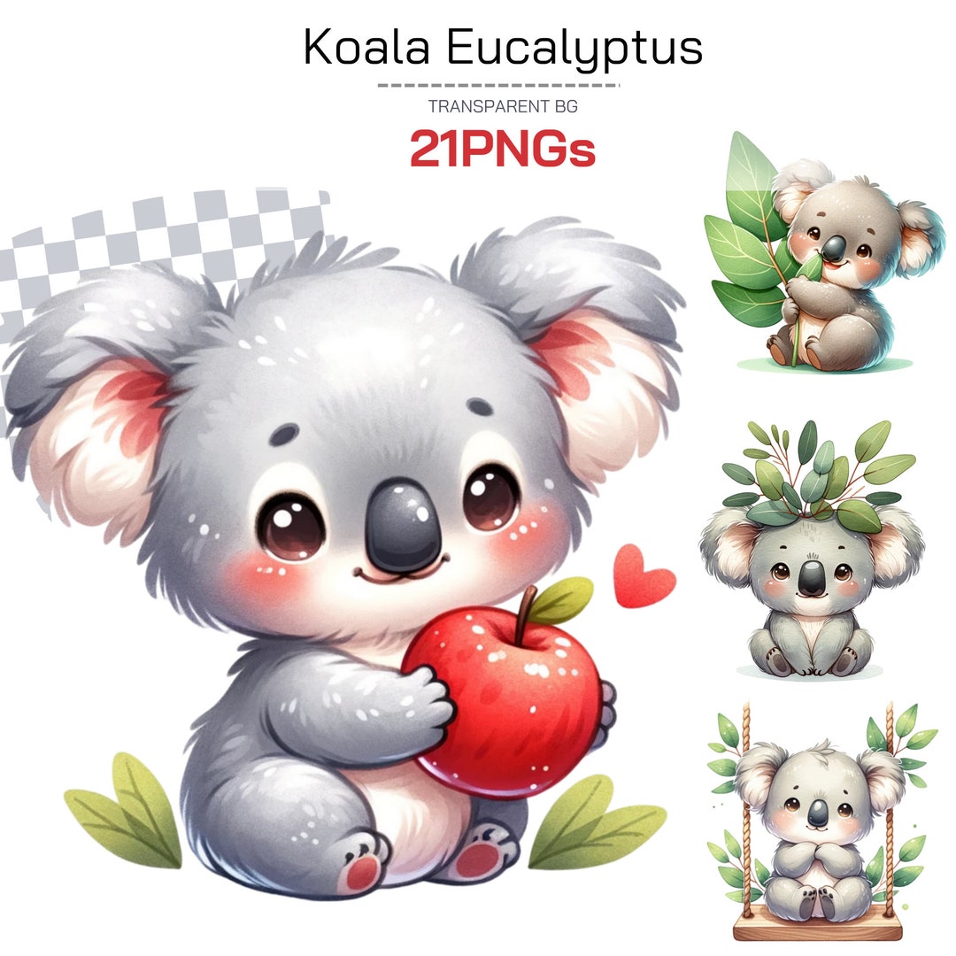 Cute Baby Koala Eucalyptus Clipart Bundle Set Png Collection - Perfect ...