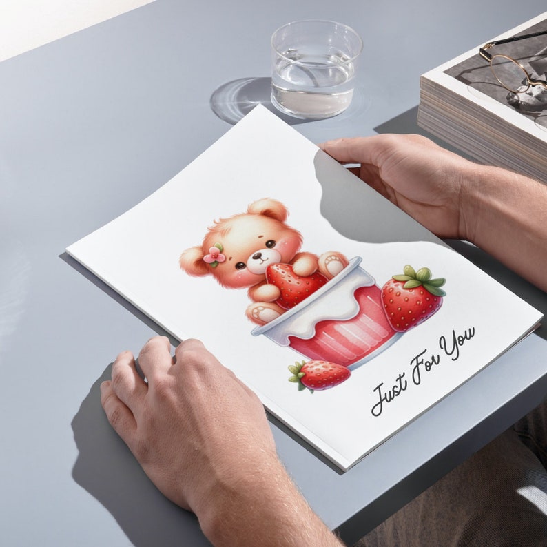 Cute Teddy and Sweet Strawberry Art - Ideal for Printable Gifts and Decor