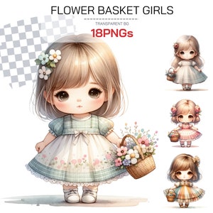 Flower Girl Clipart Basket Collection PNG Clipart - jolie fille flore parfaite pour un cadeau d'anniversaire pour fille, un mariage, une décoration de chambre d'enfant, une baby shower