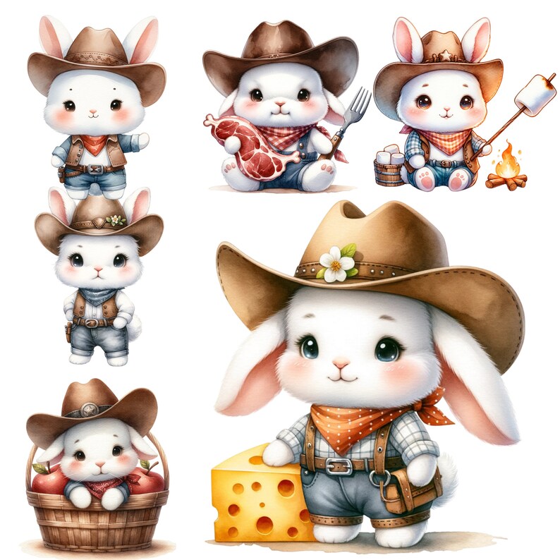 Western Rabbit & Cowboy Clipart Collection | Rustic Easter Bunny Pngs ...