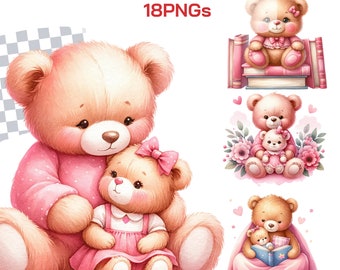 Collezione di clipart PNG Mama Bear e Baby Bear / Regali per la festa della mamma per mamme e bambini