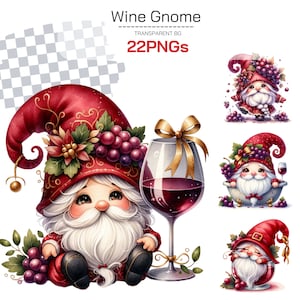 Wine Gnome Clipart Bundle - Gift for wine lover. Perfect for Festive Decorations and Gifts. Father&#39;s day gift idea. sublimation and decor