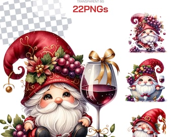 Wine Gnome Clipart Bundle - Gift for wine lover. Perfect for Festive Decorations and Gifts. Father's day gift idea. sublimation and decor