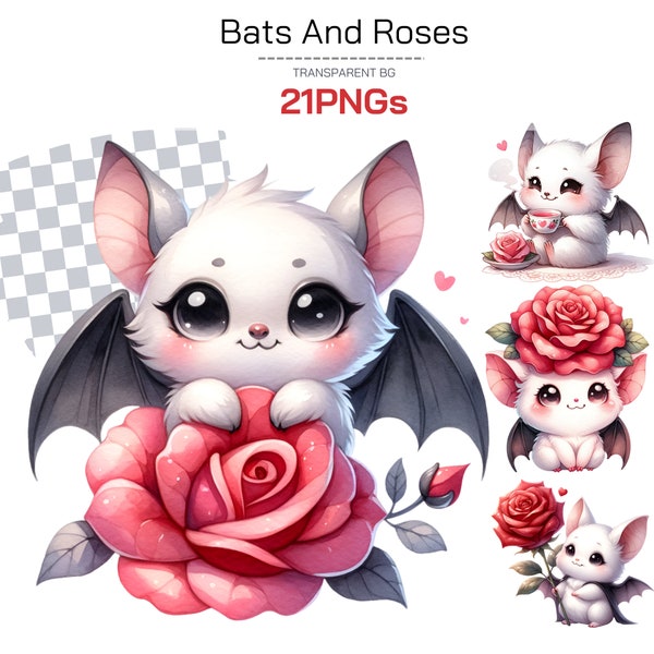 Bats and Roses Clipart bundle png set Collection - Perfect Gift for Spooky Cute Decor and Halloween Crafts, Gothic bats Sublimation decore