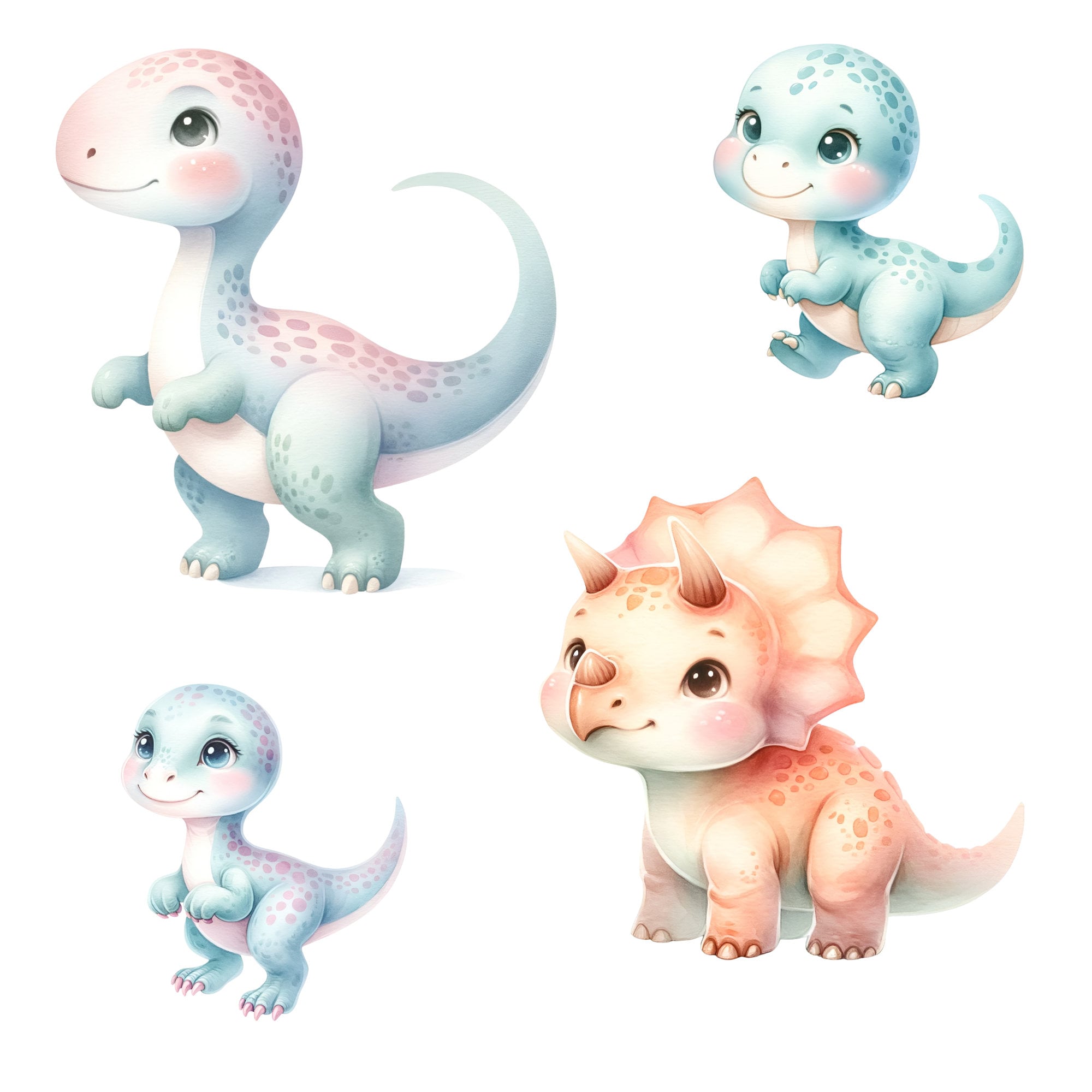 Adorable Baby Dinosaur Clipart - Cute Dino Nursery Decor PNG, T-rex ...