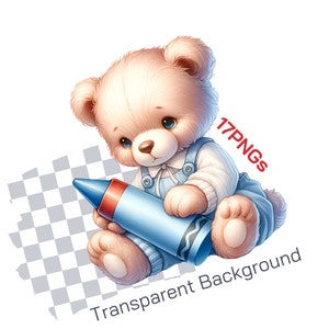 Charming Boho Teddy Bear Art - Whimsical Clipart for Baby Boy Celebrations
