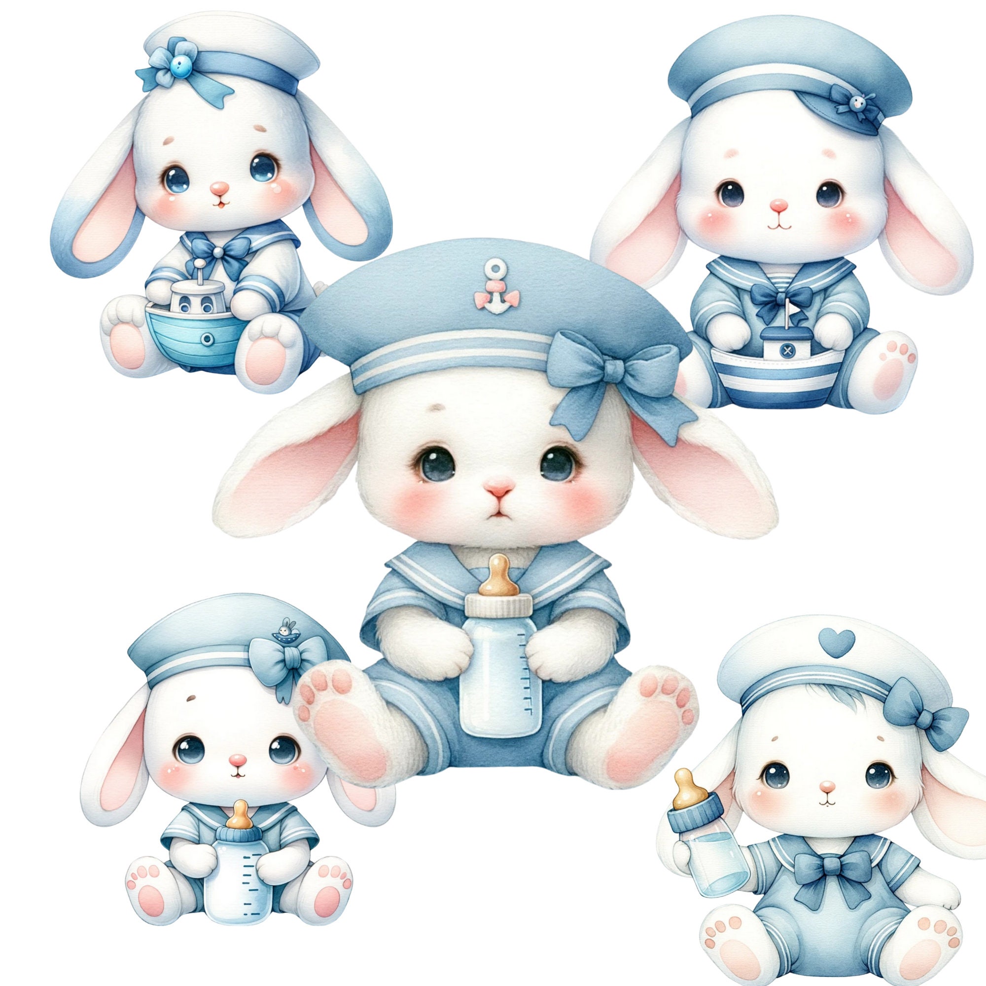 Sailor Rabbit Clipart Collection - Adorable Watercolor Bunny PNG ...