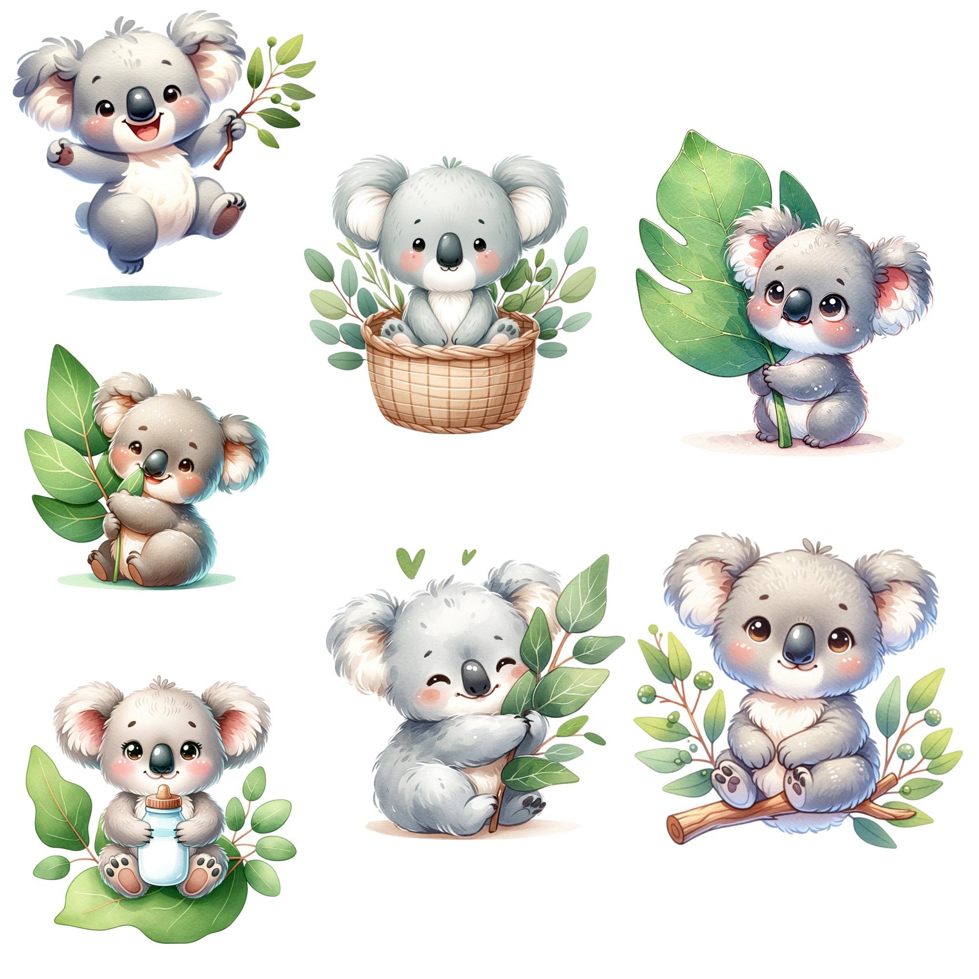 Cute Baby Koala Eucalyptus Clipart Bundle Set Png Collection - Perfect ...