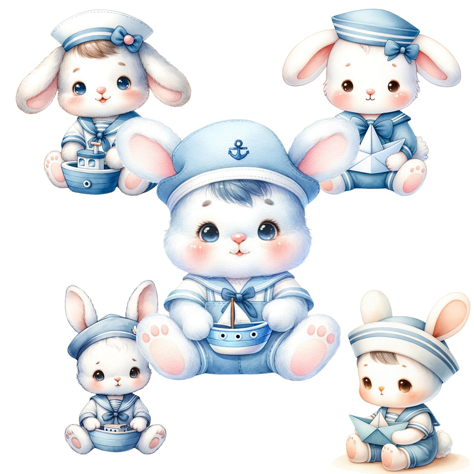 Sailor Rabbit Clipart Collection - Adorable Watercolor Bunny PNG ...