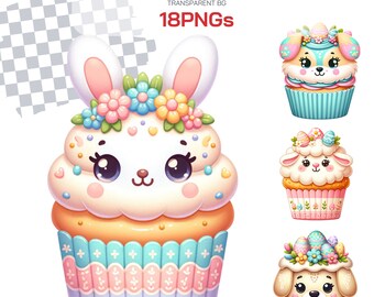 Cute Easter Animal Cupcake Clipart Bundle Set - Perfect for Easter Gift, Baby Showers, Sublimation and Sweet Decoration. kids Wall art