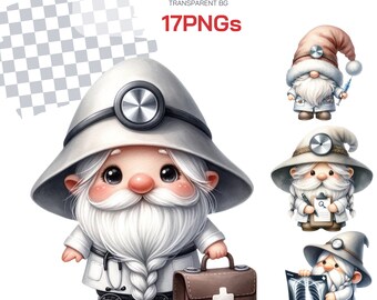 Doctor Gnome Clipart Collection PNG Watercolor - Medical and Healthcare Gnome Graphics, Perfect for Sublimation Designs and Doctor Gifts