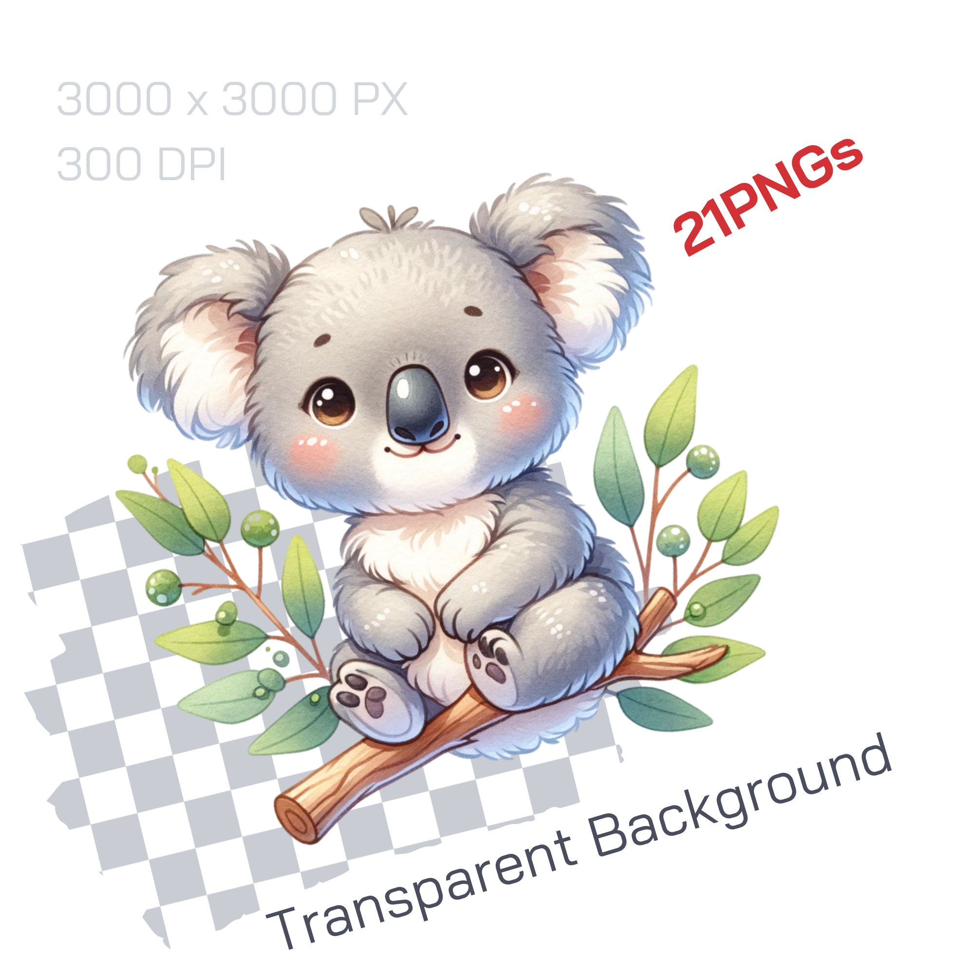 Cute Baby Koala Eucalyptus Clipart Bundle Set Png Collection - Perfect ...