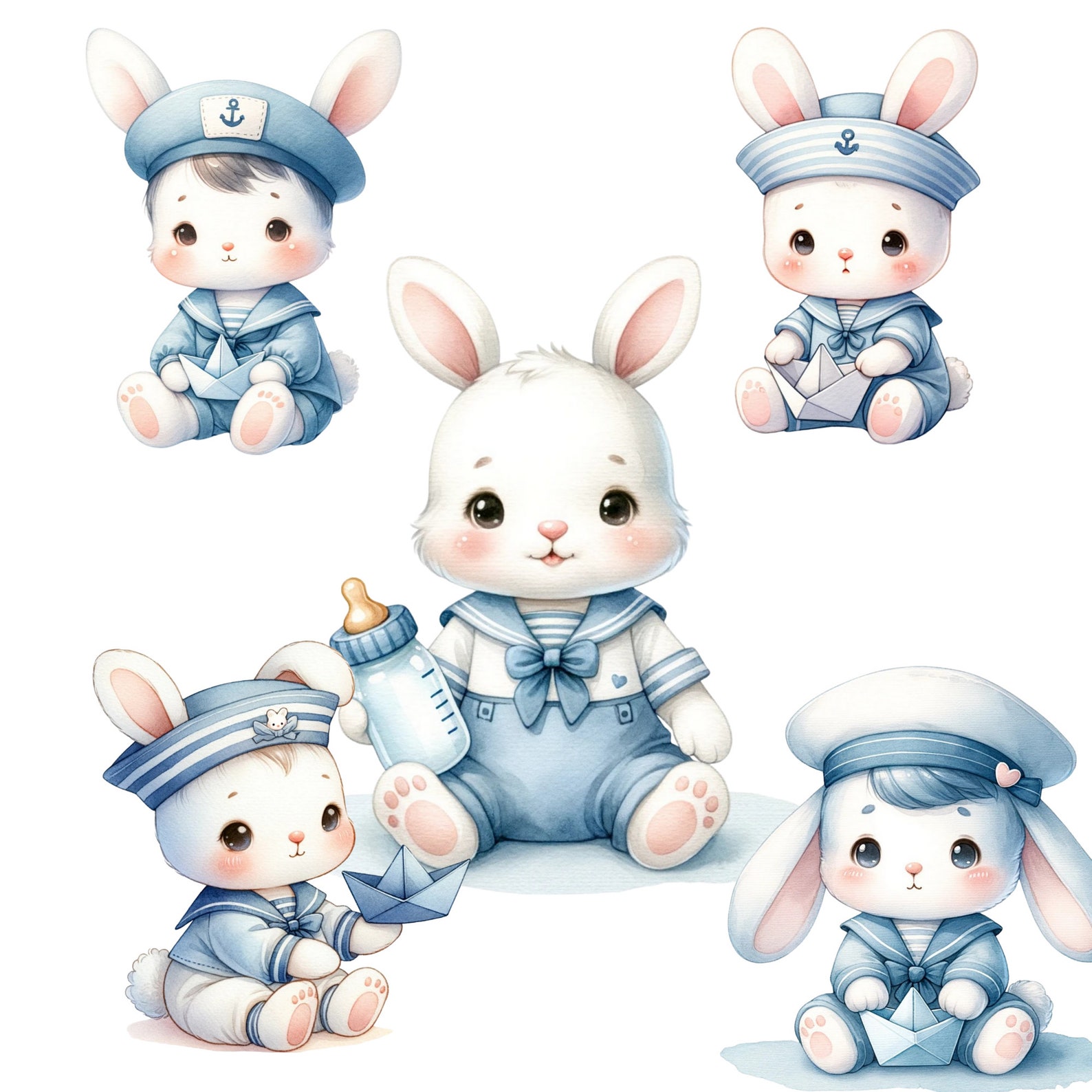 Sailor Rabbit Clipart Collection - Adorable Watercolor Bunny PNG ...