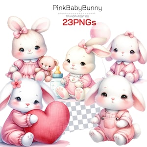 Niedliche Häschen-Clipart-Sammlung - Aquarell-Kaninchen und Frühlings-Hasen PNG, perfekt für Babypartys, Kinderzimmer Dekor und Wald Themen