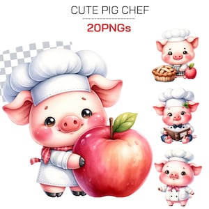 Sublimação de ilustração de chef de porco - presente perfeito para o pai, decoração de cozinha DIY, clipart de animais de fazenda fofos, gráficos de culinária e cozinha