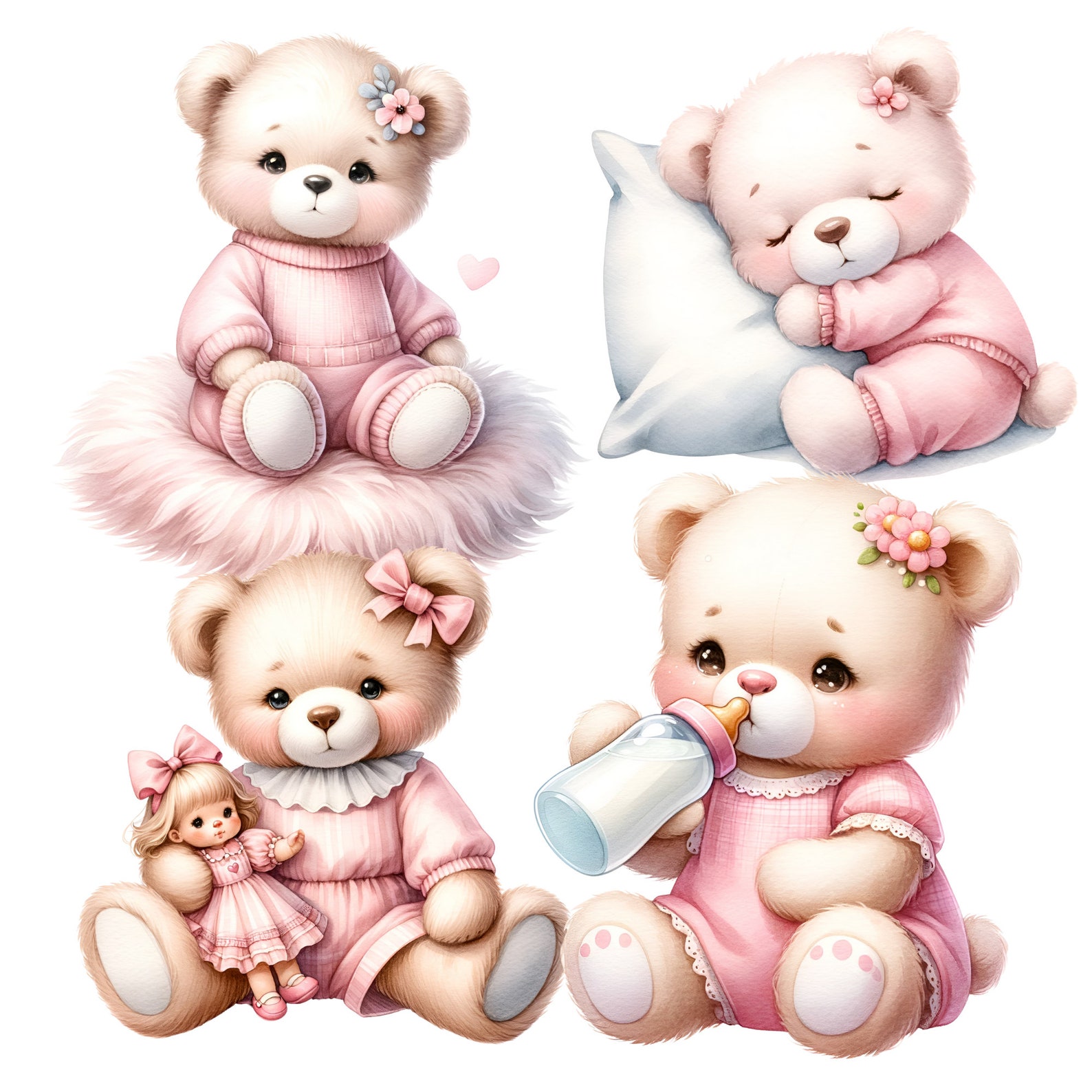 Pink Teddy Bear Clipart for Baby Shower - Cute Boho Teddy Bear, Hot Air ...