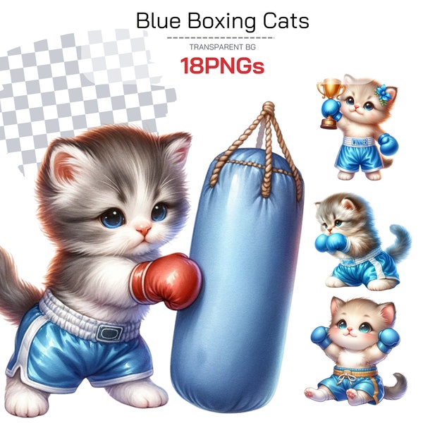 Boxing Cat Clipart - Baby Boxing Gifts Perfect For Her, Mom and dad Suit for Decoration and Sublimation Projects in Blue such as pillow,mug