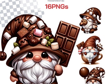 Chocolate Gnome Clipart Bundle - Sweeet Watercolor Gnomes for Easter Nursery Decor Scrapbooking or Gift for Gnome Lovers, for sublimation