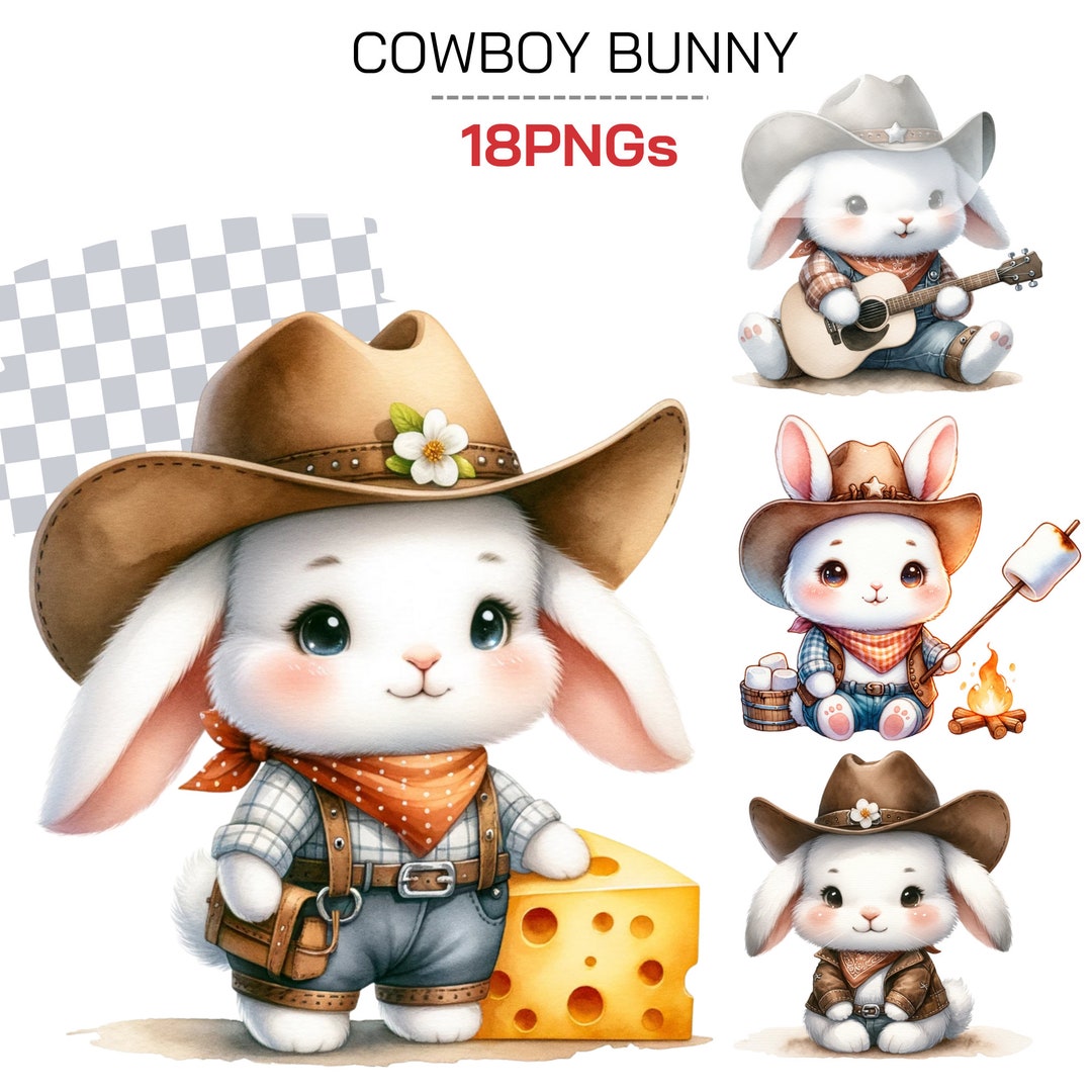 Western Rabbit & Cowboy Clipart Collection | Rustic Easter Bunny Pngs ...