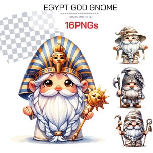 Colección de imágenes prediseñadas de gnomos del Antiguo Egipto: ingeniosas decoraciones y dioses de Egipto, perfecto para regalo de Egipto para ella y para él, impresión de decoración de arte de pared