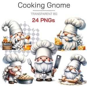Chef gnome clipart -baker gnome png Cake chef clipart PNG  baked with love gnome, baker gnome, watercolor chef gnomes