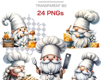 Chef gnome clipart -baker gnome png Cake chef clipart PNG  baked with love gnome, baker gnome, watercolor chef gnomes