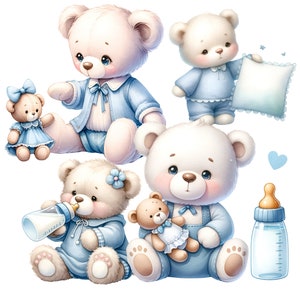 Sweet Baby Bear Clipart Collection - Ideal for Boys' Baby Shower Decorations