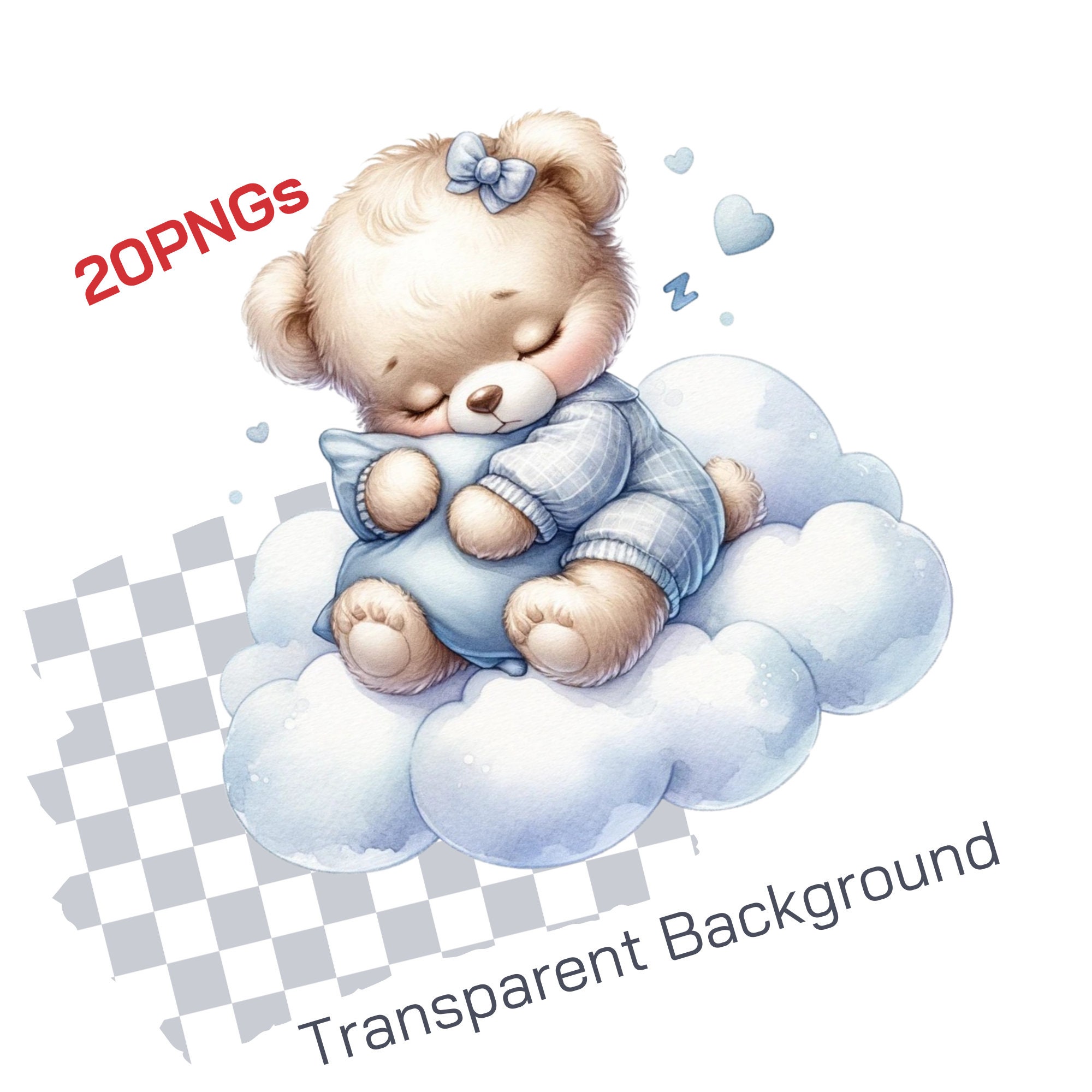 Blue Teddy Bear Baby Shower Clipart Cute Bear in Hot Air Balloon, Boho ...