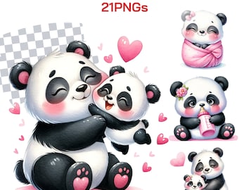 Cute Panda Clipart Collection | Baby Panda & Pink Panda Art for Baby Showers, Nursery Decor, and Mother’s day Gifts | Pink shirt Sublimation