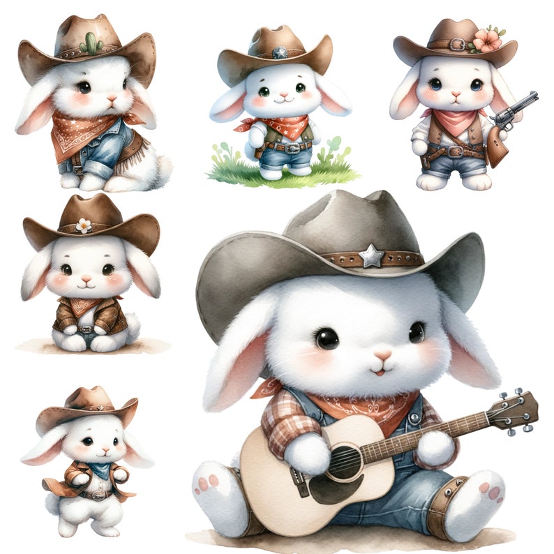 Western Rabbit & Cowboy Clipart Collection | Rustic Easter Bunny Pngs ...