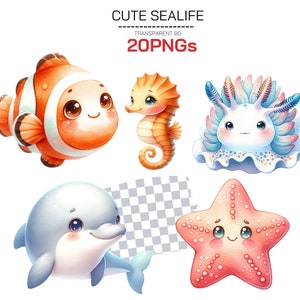 Niedliche Ozean Clipart Sammlung Entzückend unter dem Meer Tiere PNG Wale Schildkröten Delfine usw. Perfekt für Wasser- und Meeresleben Projekte