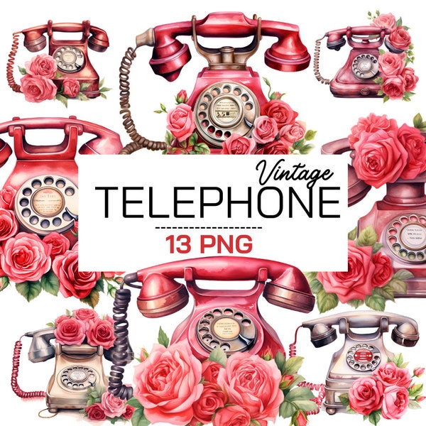 Antique Telephone PNG Clipart Set - Old Telephone & Cell Phone Clip Art in Watercolor Style, Perfect for DIY Crafts and Pillow Case Gifts