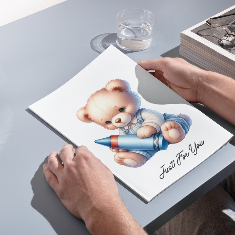 Nursery-Ready Blue Teddy Bear Art - Adorable Clipart for Baby Boy's Room
