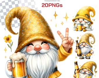 Beer Gnome Clipart Bundle Set PNG - Perfect Cute Party Gift for Beer Lovers, St. Patrick's Day, Decoration and Sublimation Projects