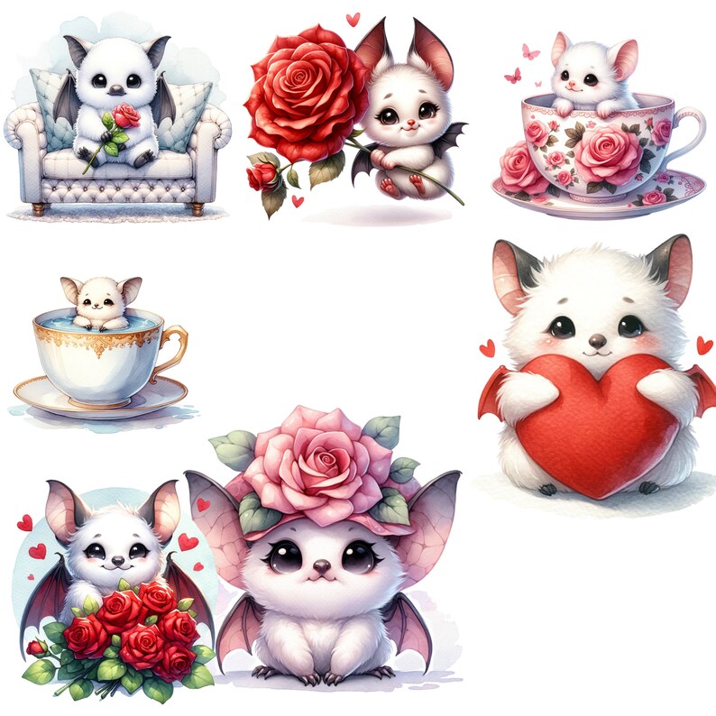 Bats and Roses Clipart Bundle Png Set Collection - Perfect Gift for ...