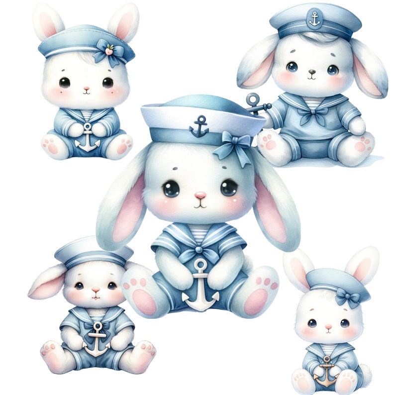 Sailor Rabbit Clipart Collection - Adorable Watercolor Bunny PNG ...