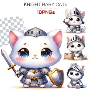 Warrior Cat Clip Art Collection | Whimsical Cat Decor & Fantasy Kitten PNGs for Humorous Gifts and Decor