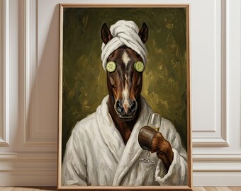 Funny Horse Spa Day Art Print, Quirky Animal Wall Art, Humorous Horse Print, Whimsical Home Decor, Unique Gift Idea