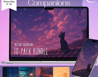 Lofi Desktop Wallpaper Bundle | Fall Phone Wallpaper | Cozy 4K Cat Background | Cute Phone and Desktop Theme Download
