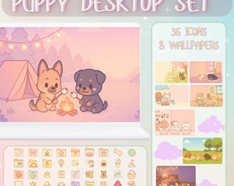 Puppy bureaubladpictogrammenset | Computerachtergrond en pictogrammen | Bureaubladesthetiek | Bureaubladthema | Bureaubladachtergrondorganizer | Hondenachtergrond