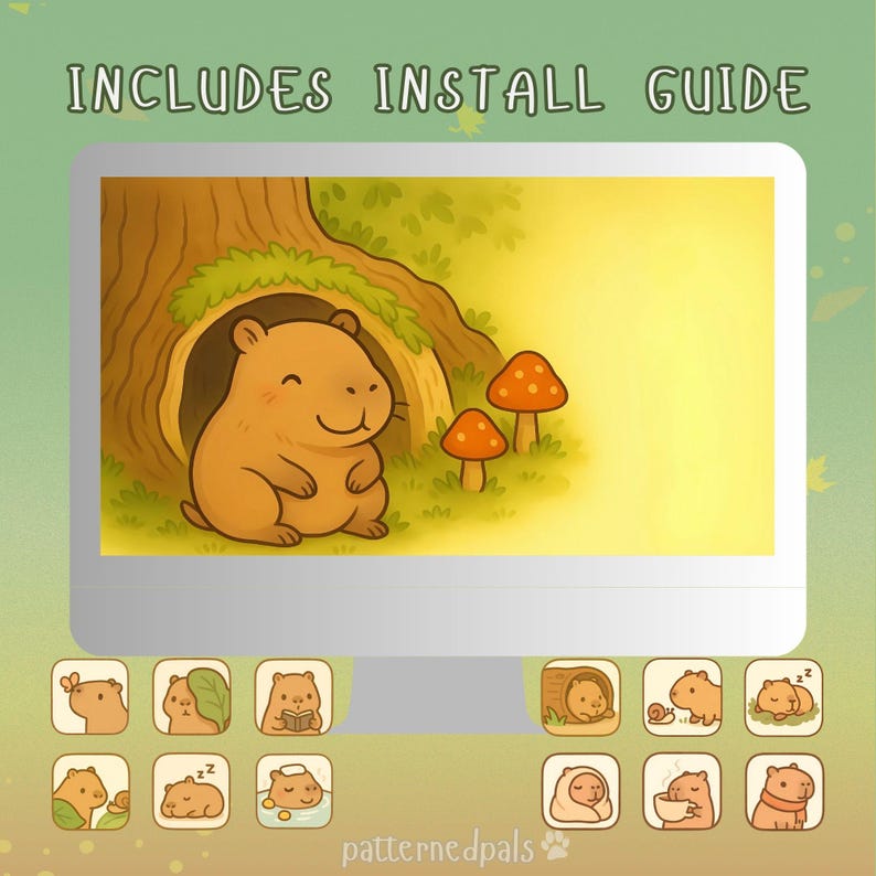 Capybara Desktop Organizer - Kawaii Icons & Forest Wallpapers (digital ...