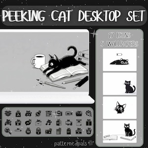 Peeking Cat Desktop Organizer | 27 Icons and 5 Wallpapers for Mac and PC