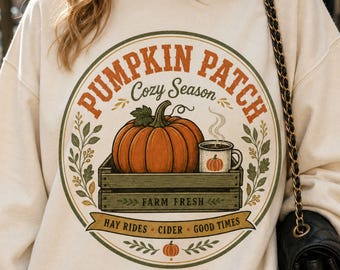 Pumpkin Patch Coffee Badge PNG, Vintage Farmhouse Fall Sublimation Design