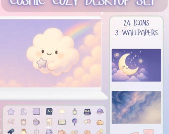 Pastel Celestial Desktop Organizer: kosmische pictogrammen en achtergronden (digitale download)