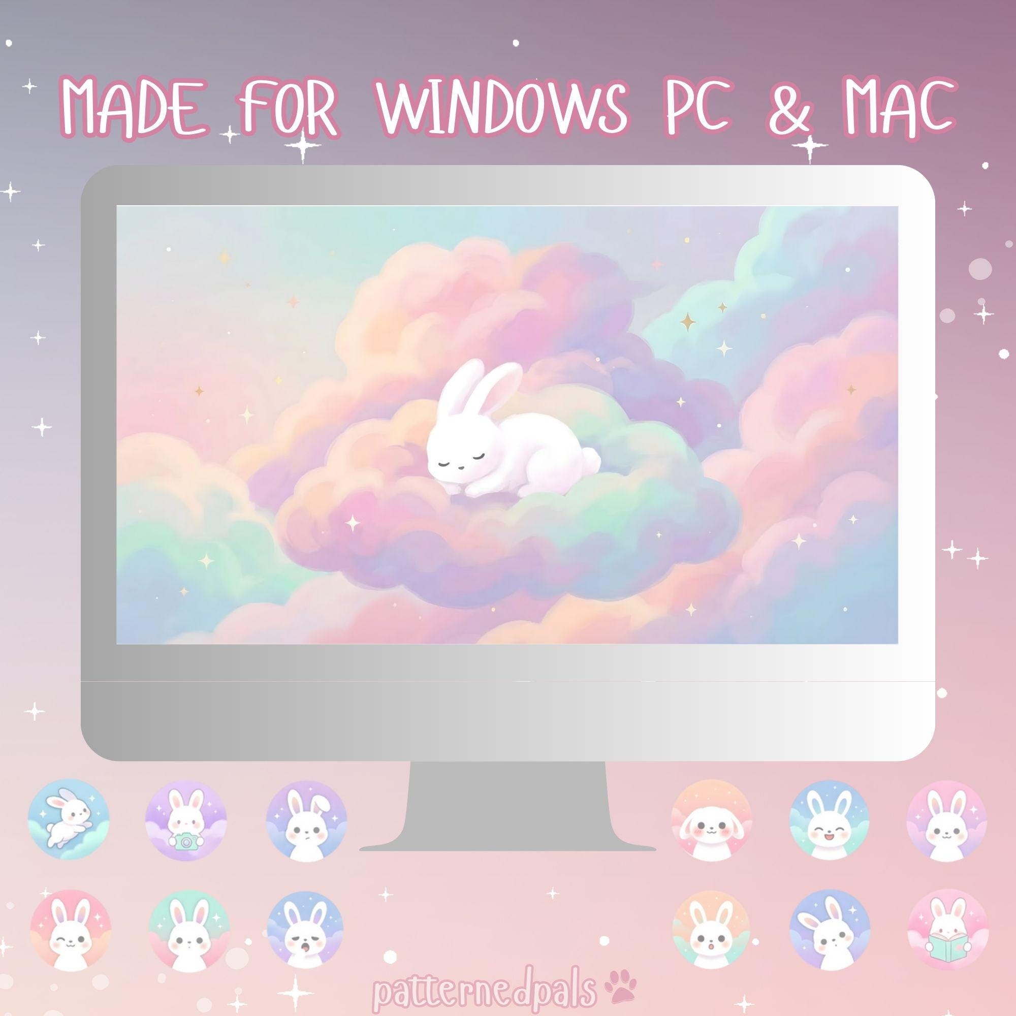Windows Icon Rabbit Set Cloud Bunny Desktop Icons & Wallpaper Organizer Set, Pastel Theme - Etsy